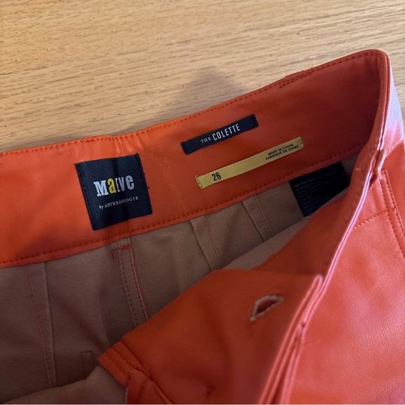 Maeve (by Anthropologie) Colette Crop Wide-Leg Pants in Orange Faux Leather - Picture 5 of 6